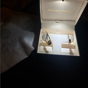 Versace Medusa Safety Pin Statement Earrings – Gold Tone